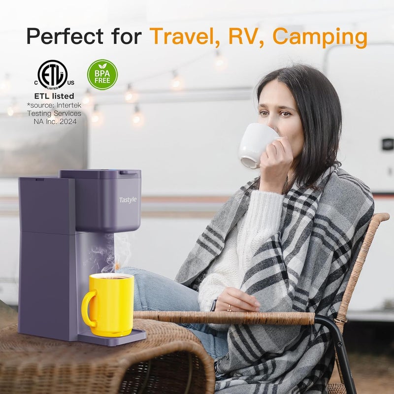 Tastyle Mini Hot and Iced Coffee Maker Single Serve, for K Cup and Ground, 6 to 14 Oz Brew Sizes, with Recipe Book, for Home, Travel, RV, Office and Dorm, Violet - Image 5